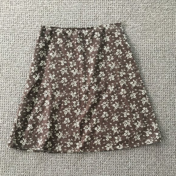 Eddie Bauer brown floral linen/cotton skirt - 10 - Picture 1 of 7